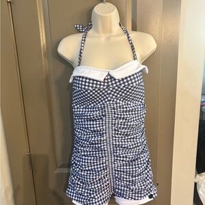 Blue and White Gingham Halter Romper